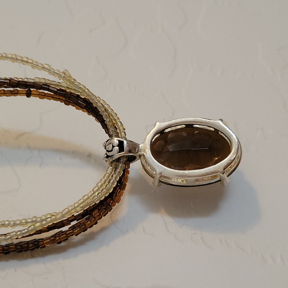Vintage five string Beaded Necklace w/ Brown Stone - Picture 3 of 6